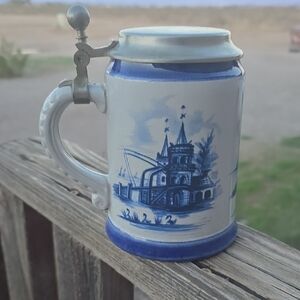 VTG 🇩🇪 Marzi & Remy Cobalt CASTLE  & WINDMILL Beer Stein – Pewter Lid